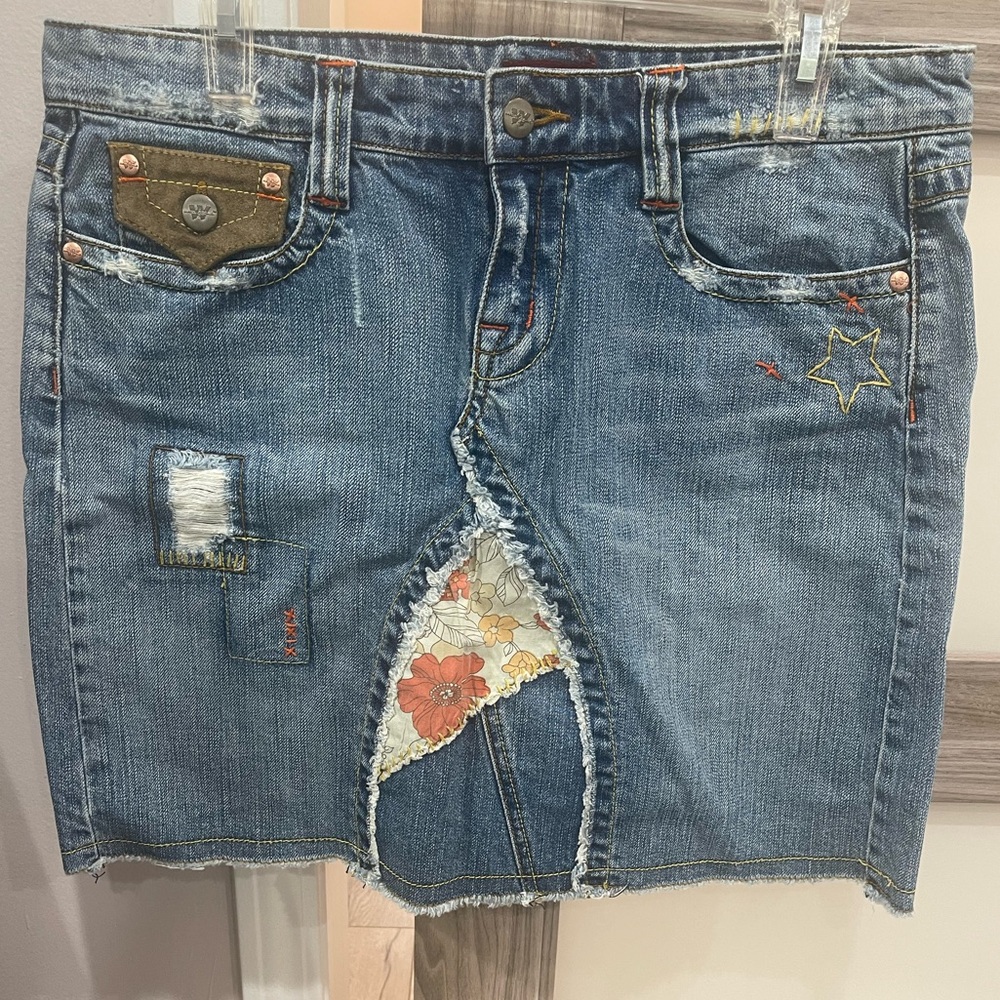 Wax Jean Blue Mini Pencil Skirt with Cut Out